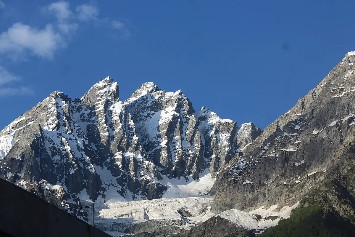 Rocky snow-streaked peaks above the Thajiwas glacier, Sonamarg